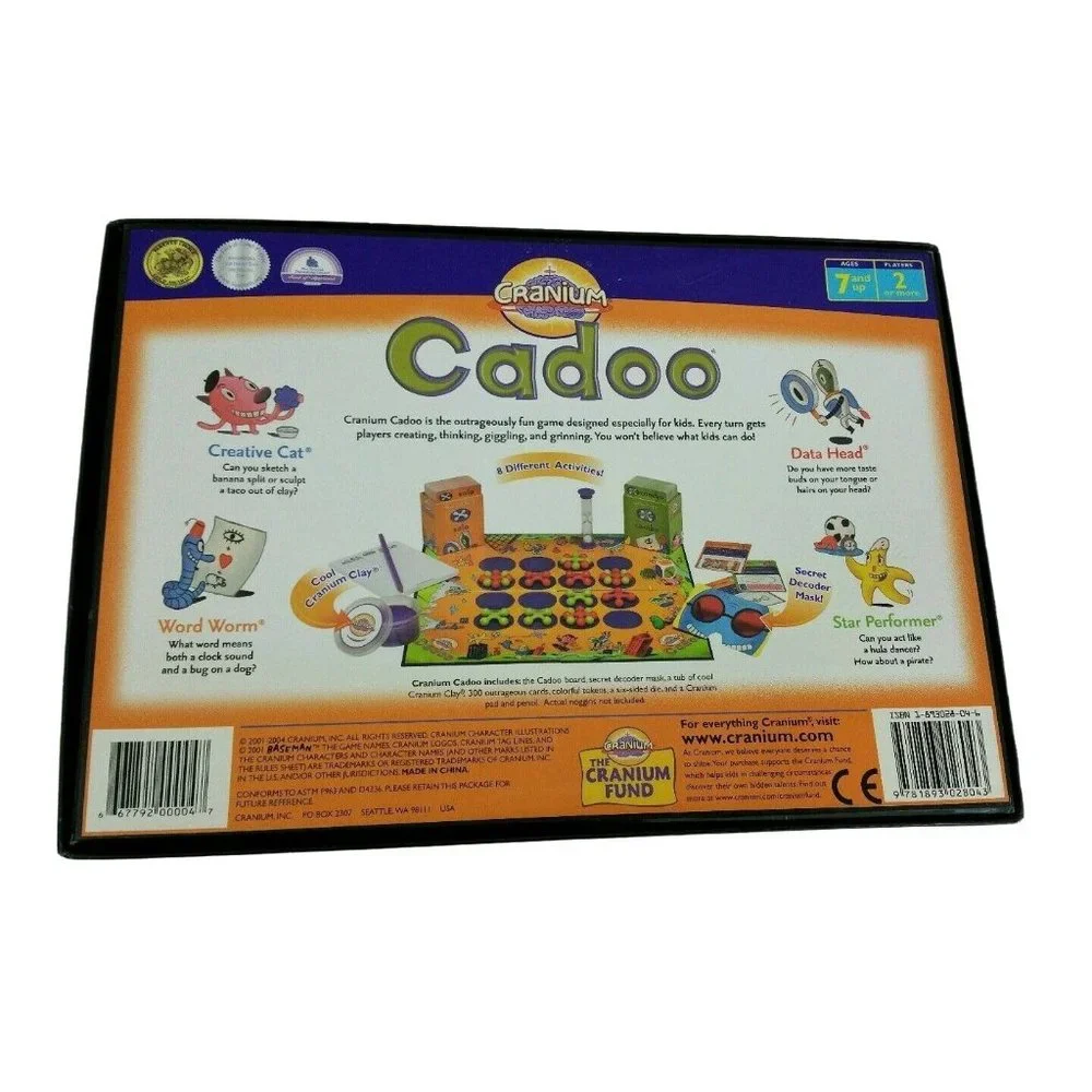 Cranium Cadoo Family Board Game Act Sculpt Decode Guess 2001 Baseman COMPLETE